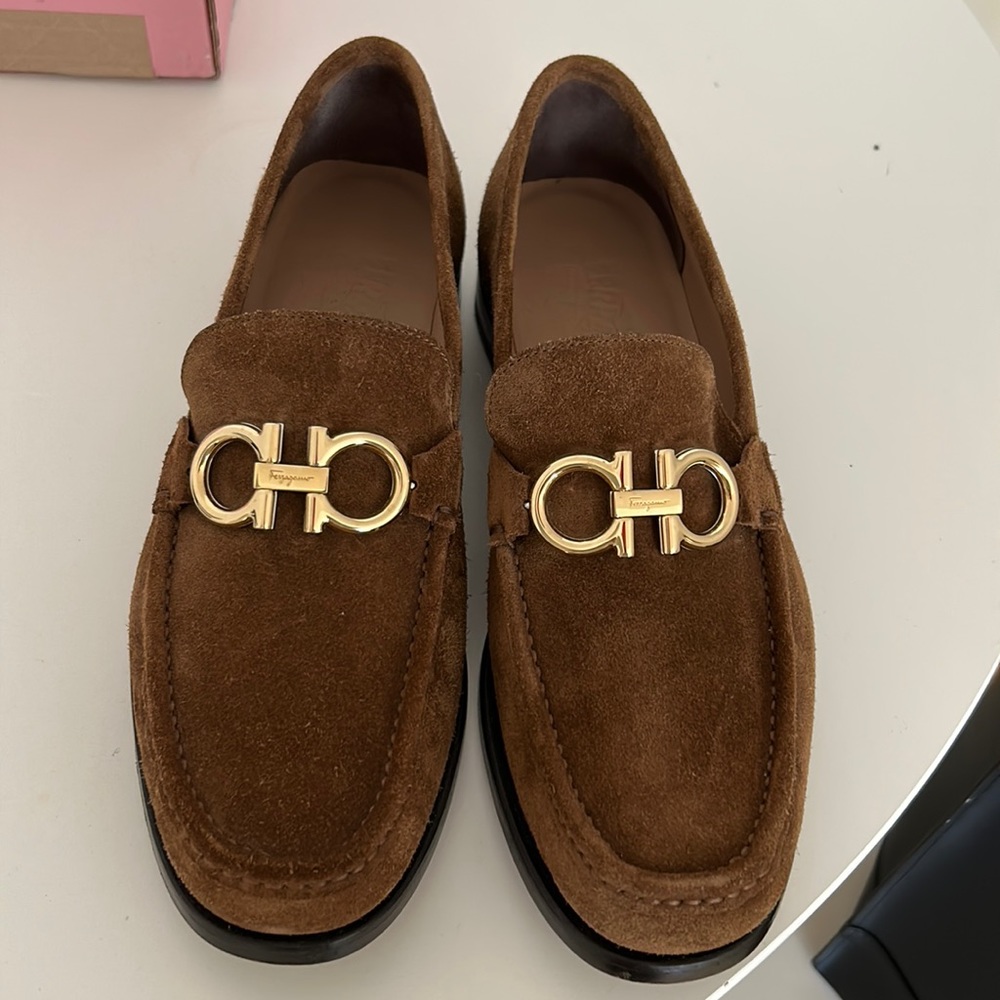 Brown suede basically new ferragamo loafers